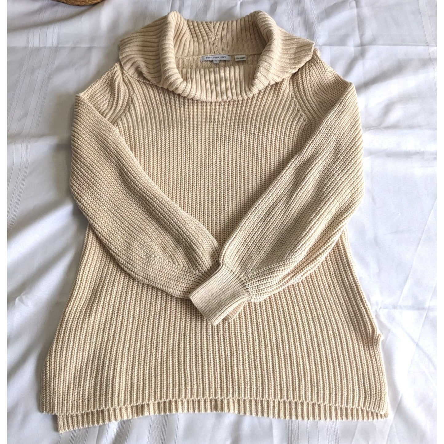 Vintage Y2K EIGHT EIGHT EIGHT 100%Cotton Chunky Cream CowlNeck Knit Sweater Sz S