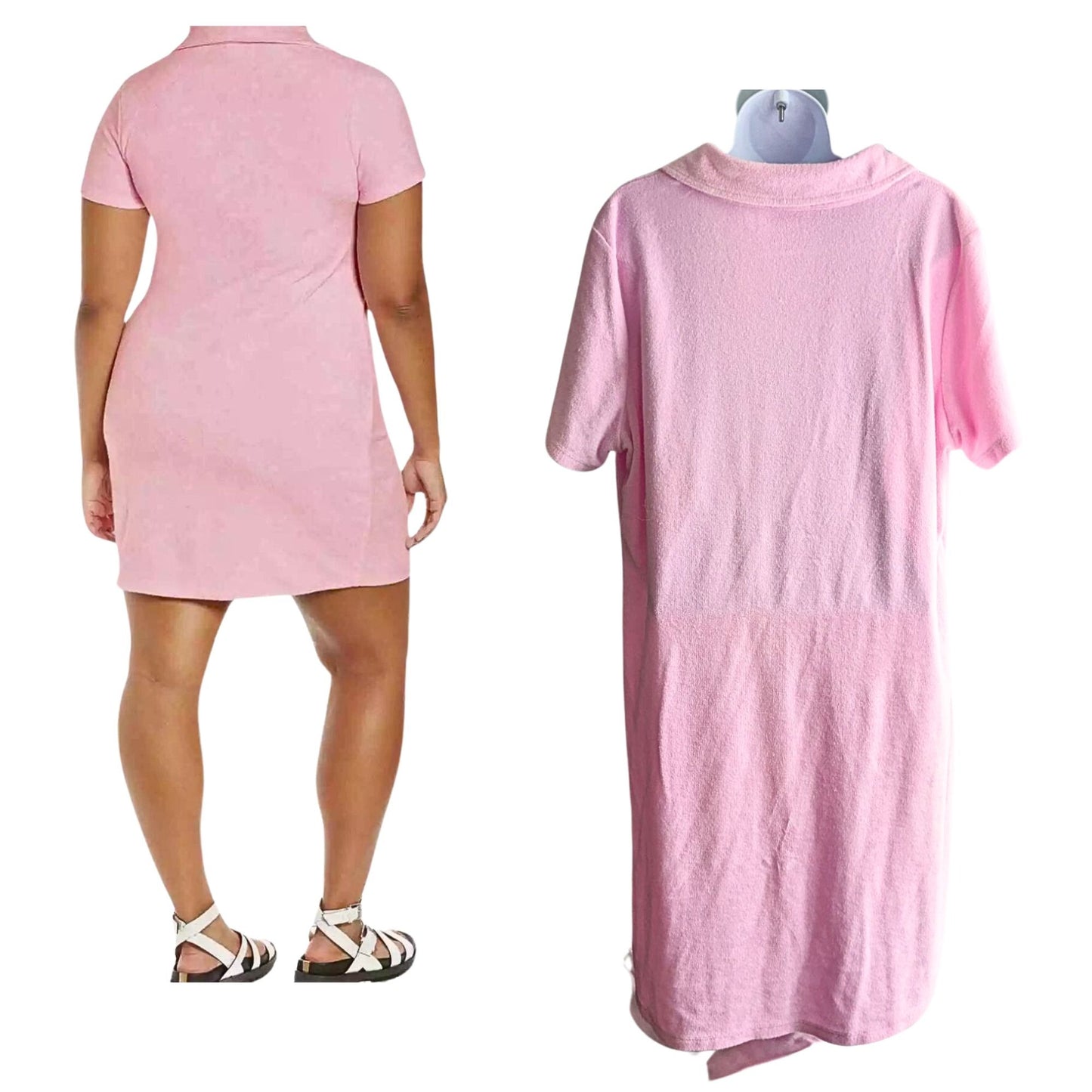 Nordstrom BP. Barbiecore Pink Opal Polo Terry Cloth Minidress Swim Coverup Sz 3X