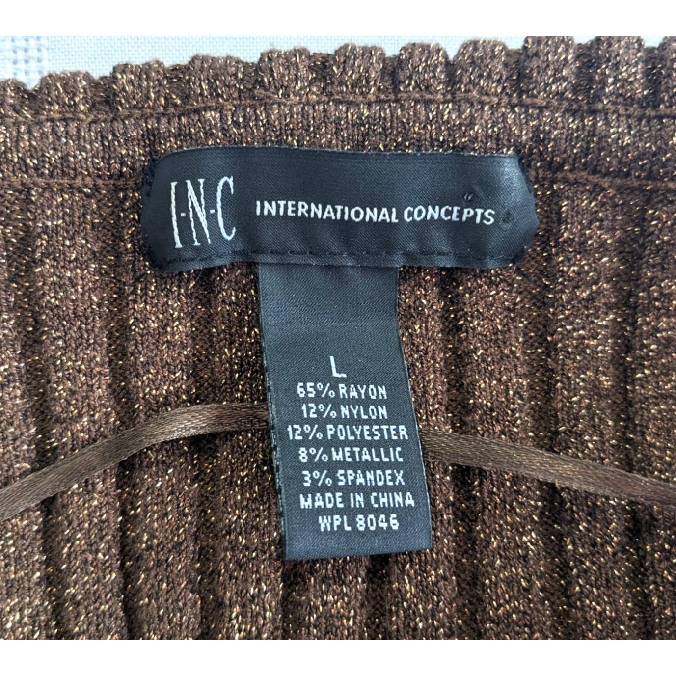 Vintage Y2K INC Warm Brown w/Copper Glitter EmpireWaist Cowl Neck Sweater Size L