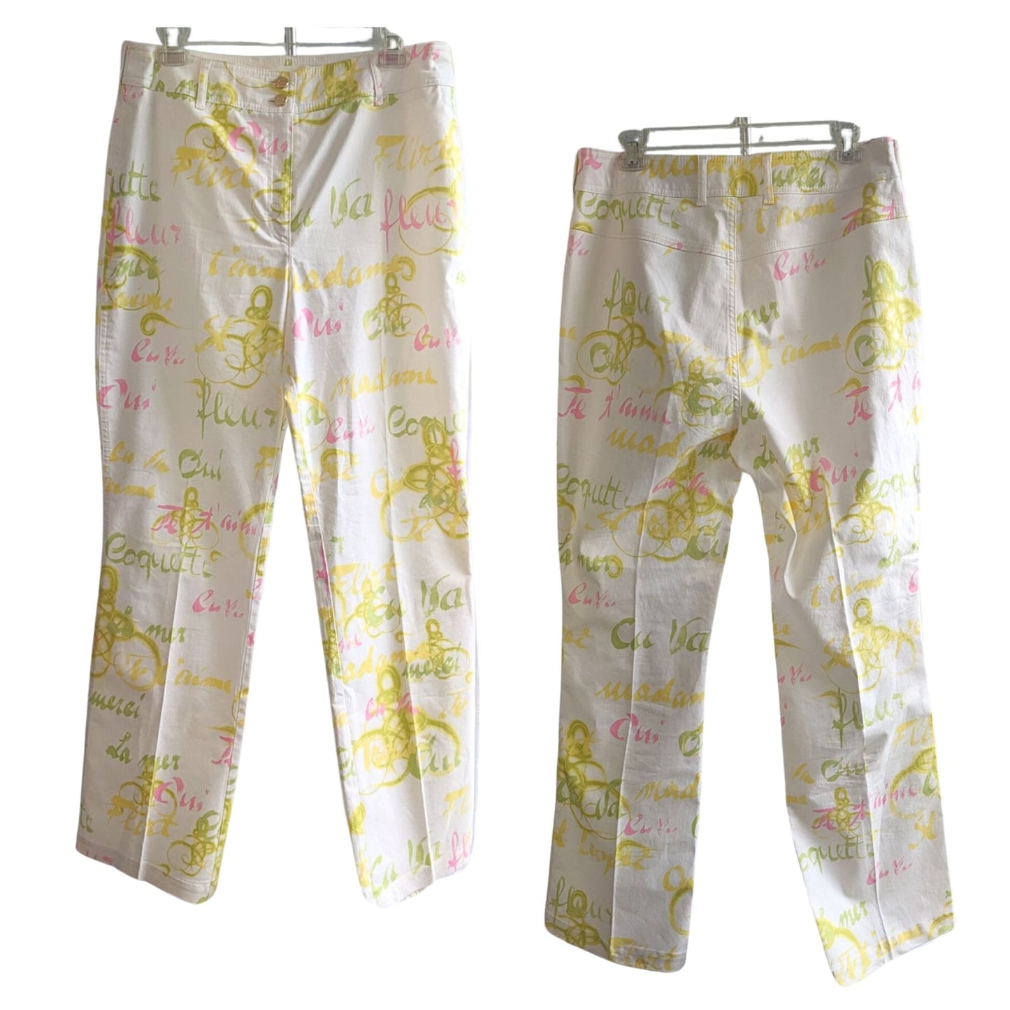 Vintage Y2K ESCADA Coastal Coquette White French Pastel Print Pants Size 44/14