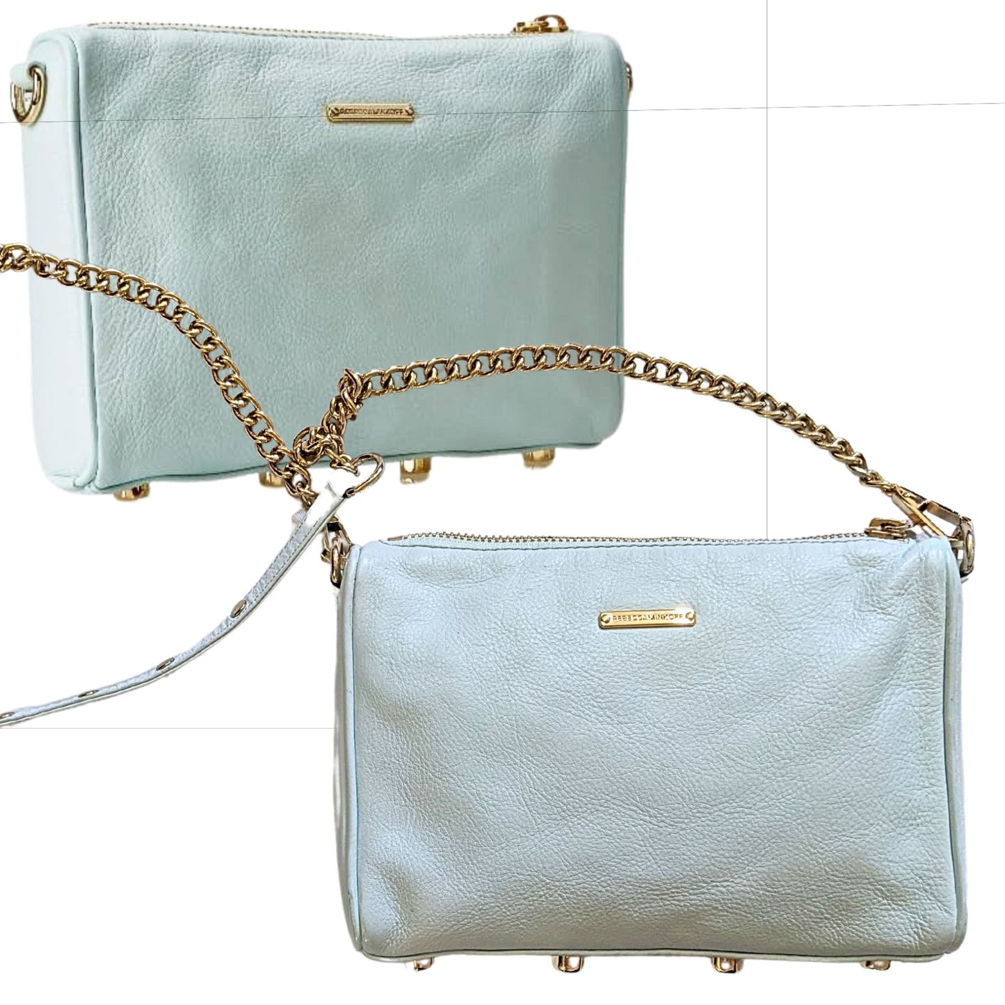 REBECCA MINKOFF Mint Green Leather 3 Zip Front Moto Mini Crossbody