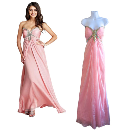 NWT COLORS DRESS Pink Embellished Strapless Sweetheart Chiffon Gown 0684 Size 16