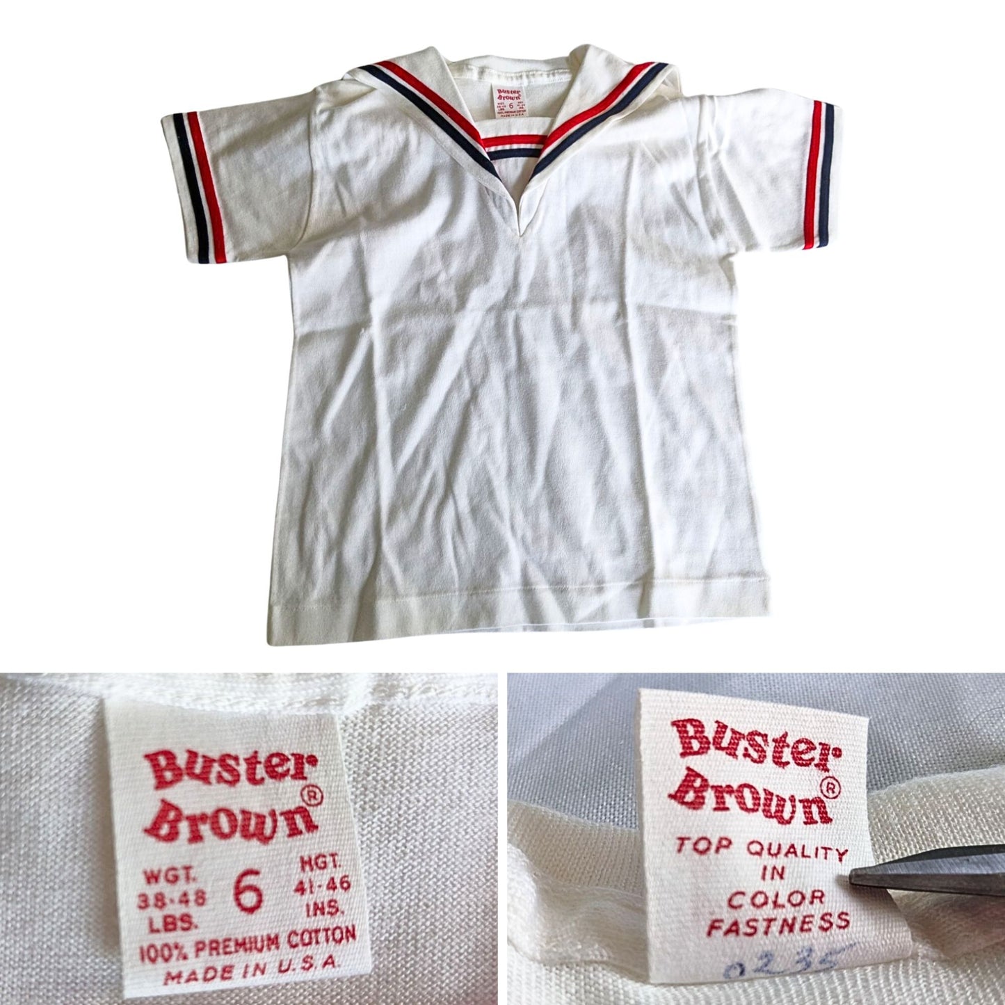 Vintage Mid-Century BUSTER BROWN White Sailor Suit 6pc Family Set w/ Ad Szs 5-14