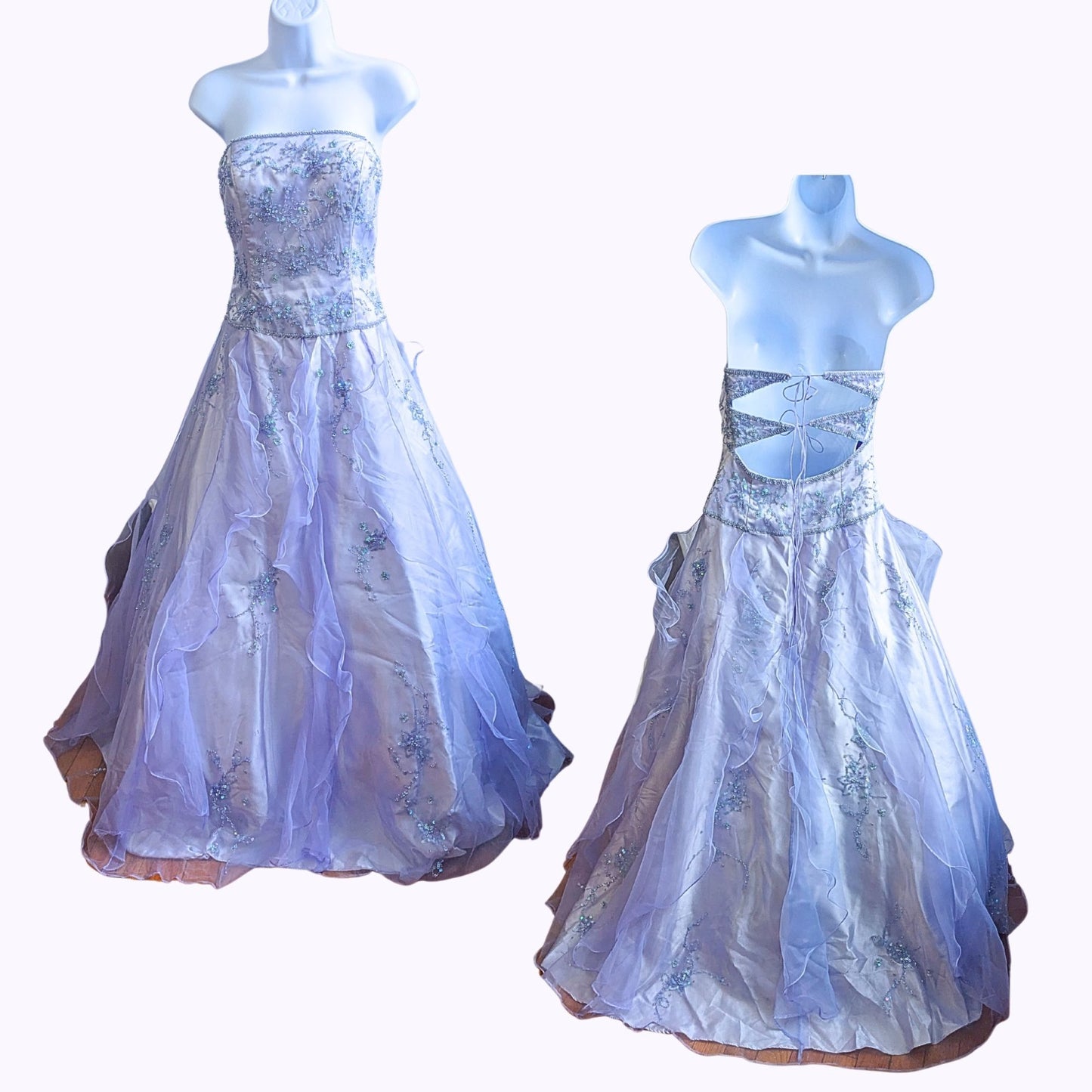 Vintage Y2K ALYCE PARIS Ice Fairy Periwinkle Chiffon Strapless Prom Gown Size 6