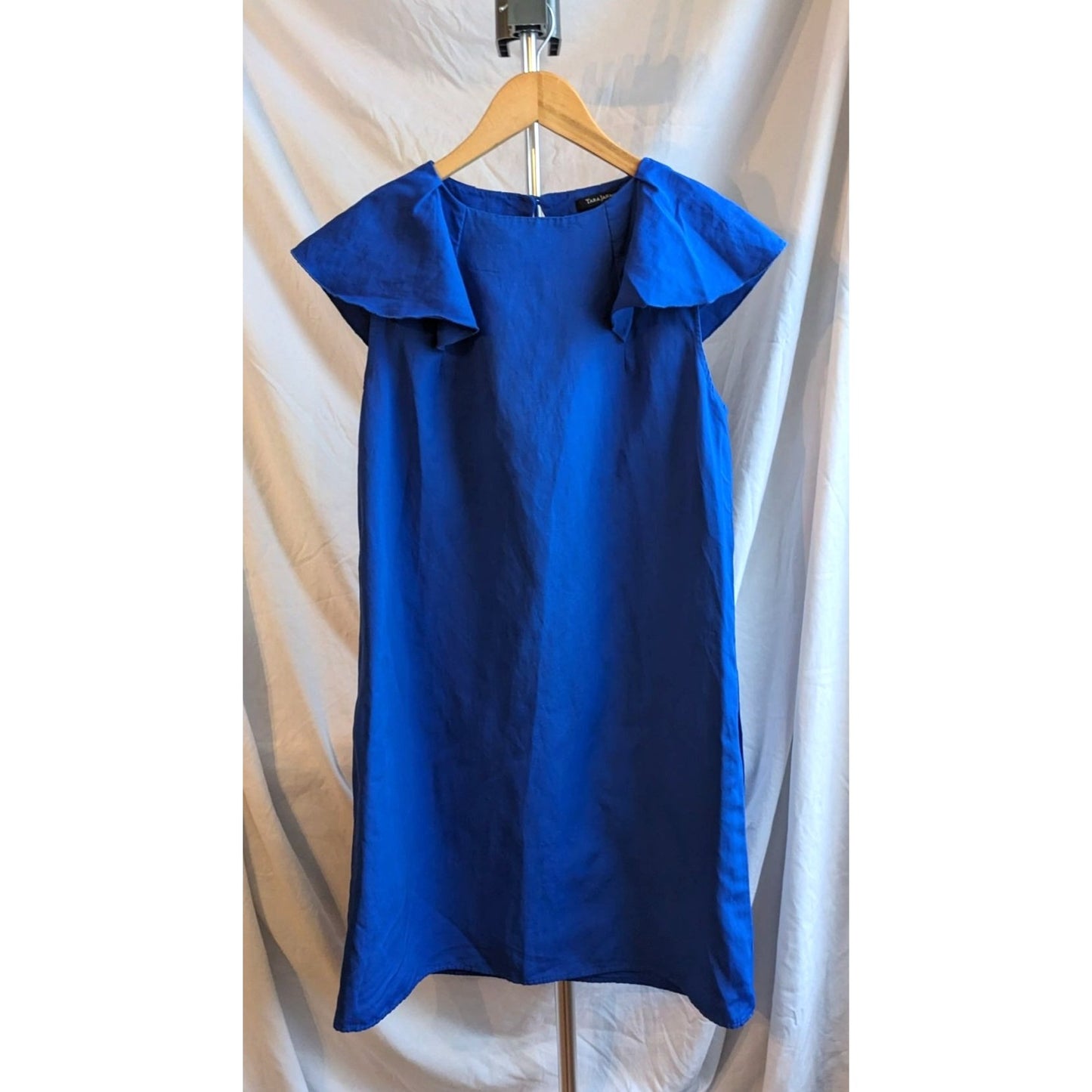 Vintage Y2K TARA JARMON Cobalt Blue Shift Mini Dress Cut Out Back Size 40