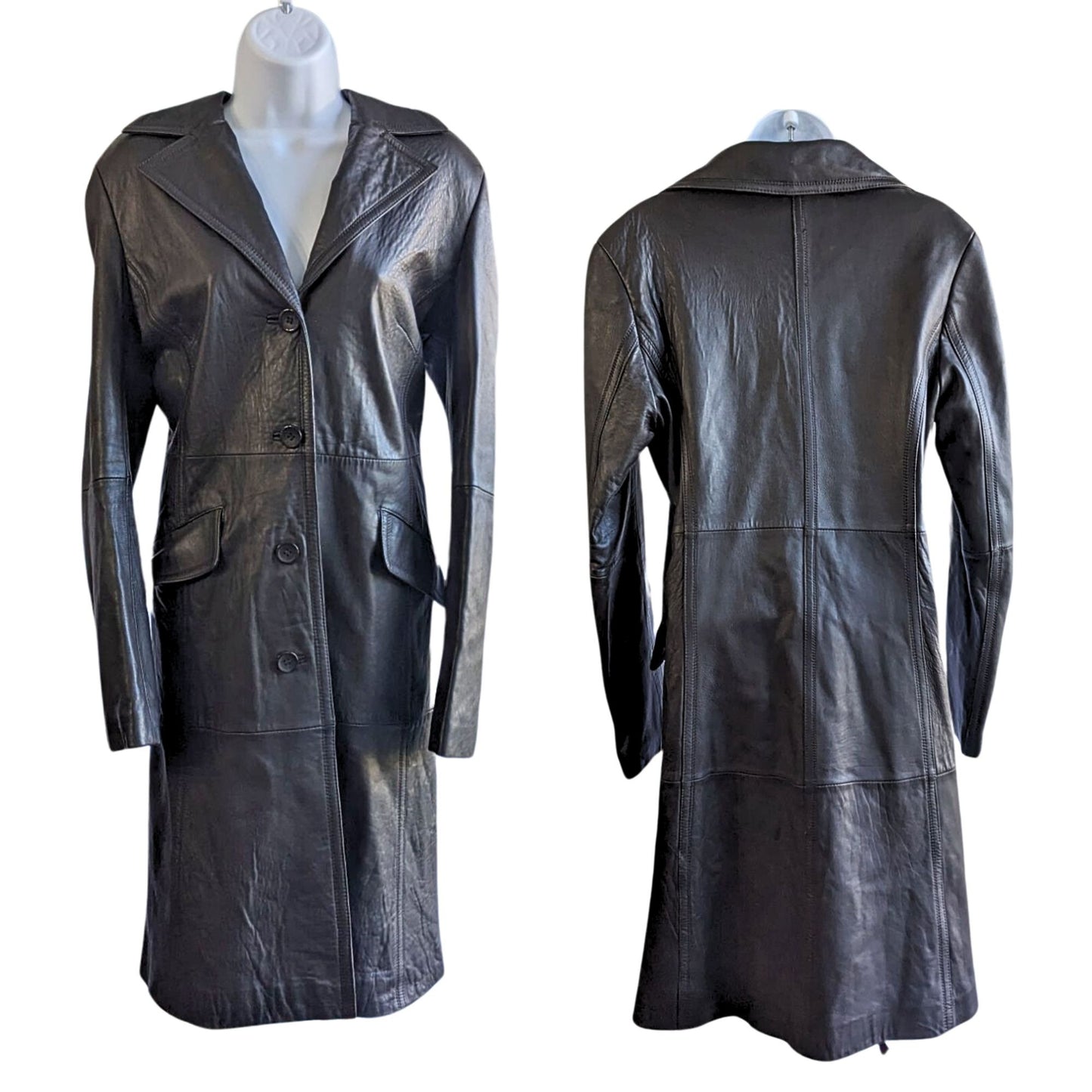 Vintage Y2K KNOLES & CARTER Black Italian Lambskin Leather Long Overcoat Size L