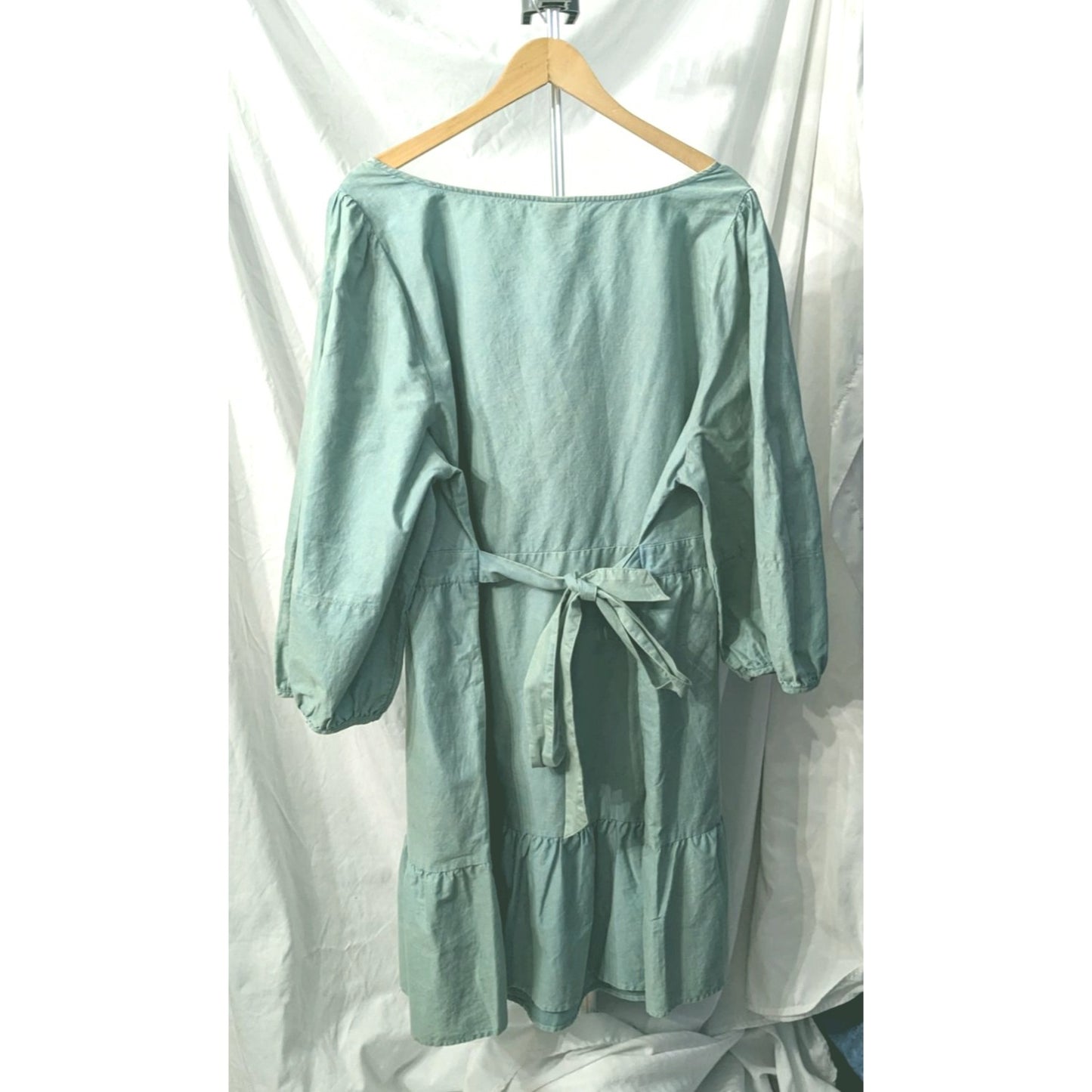 NWT AVA & VIV Sage Green Balloon Sleeve A-Line Dress 100% Cotton Size 2X