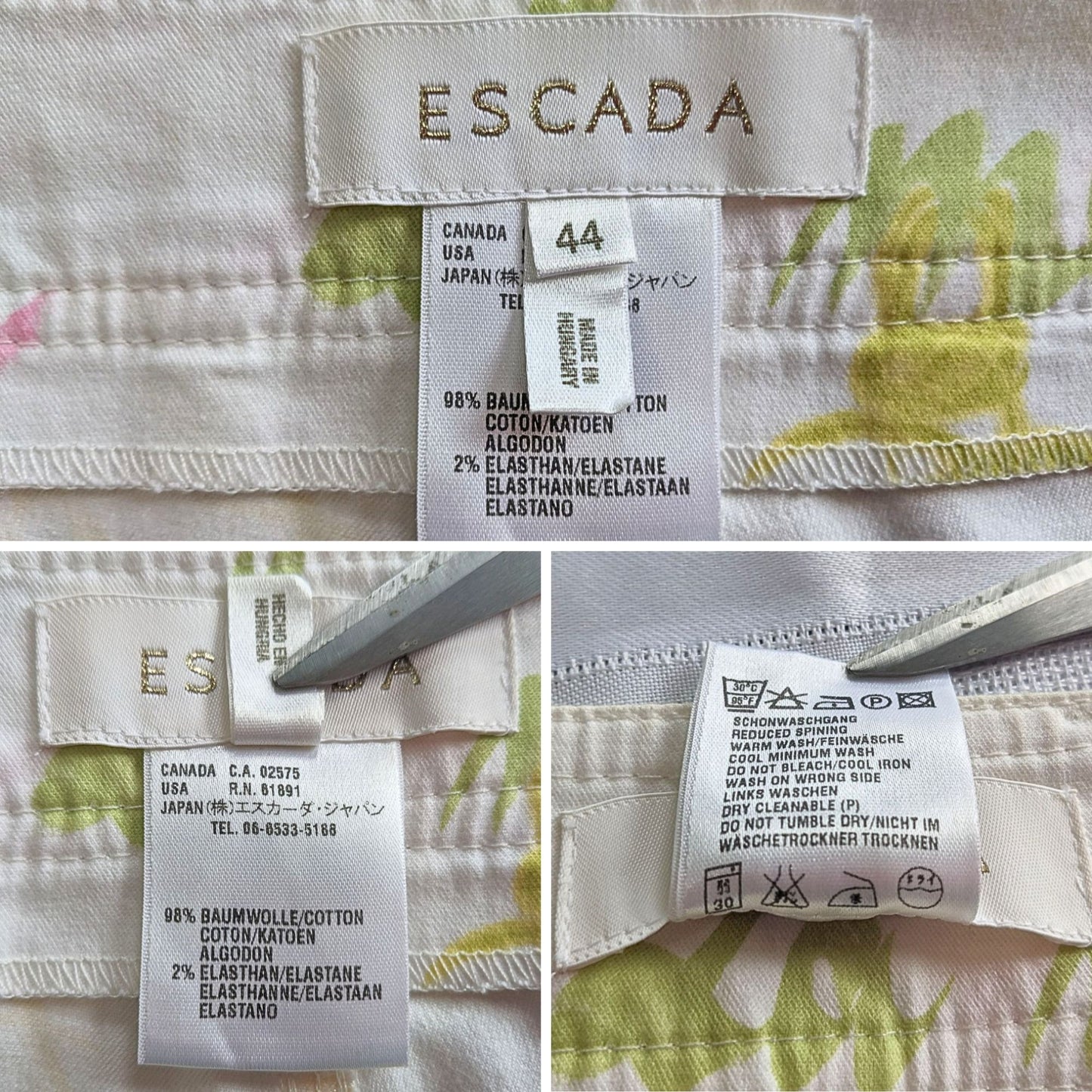 Vintage Y2K ESCADA Coastal Coquette White French Pastel Print Pants Size 44/14