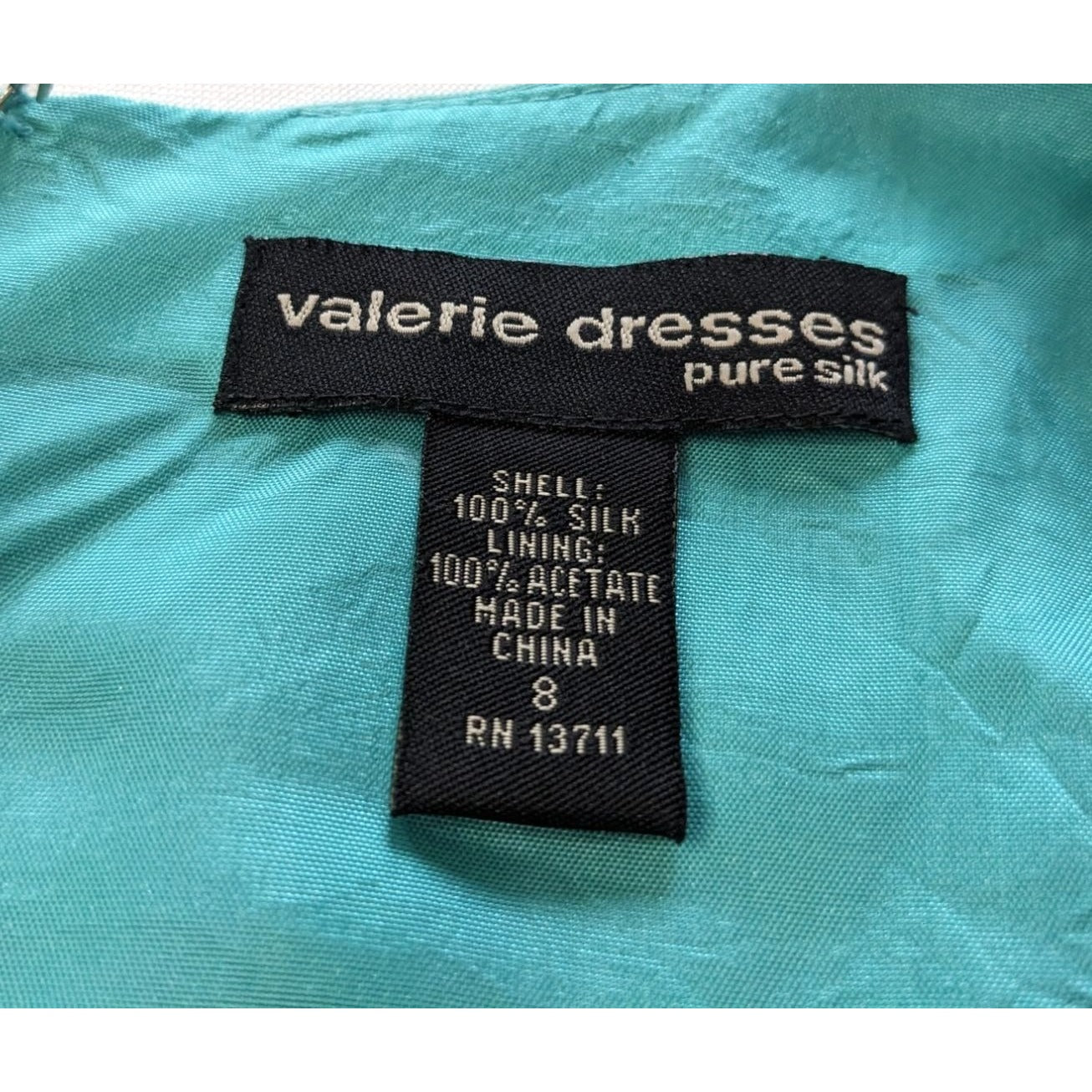 Vintage 90s/Y2K VALERIE STEVENS 100% Silk Teal Shift Lined Midi Dress Size 8