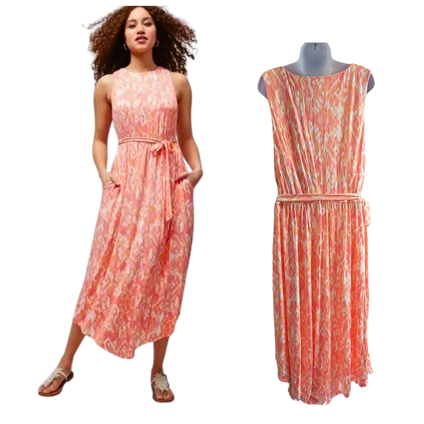 NWT SOMA WKEND Coral Ikat Soft Jersey Handkerchief Bra Midi Sundress Size XXL