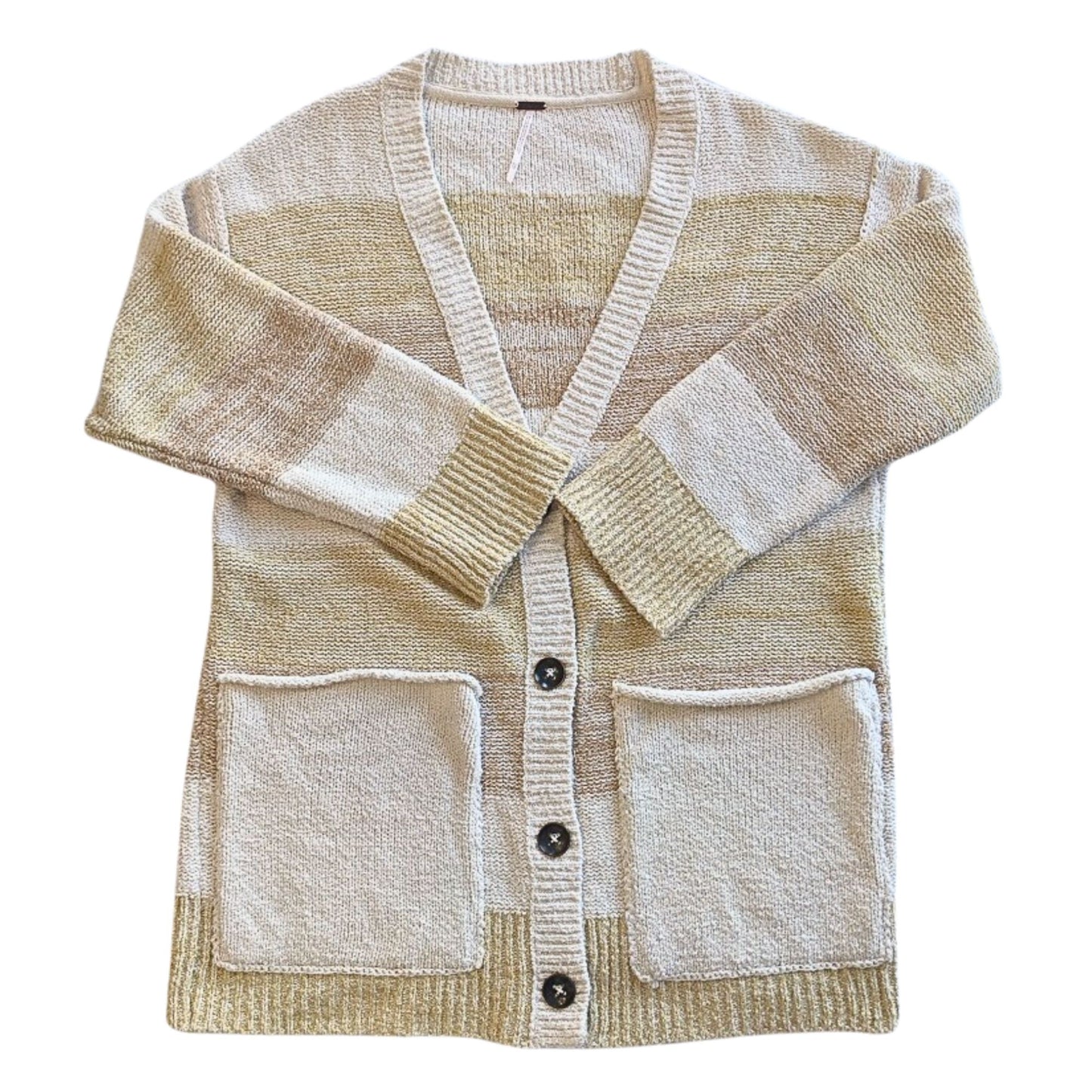 FREE PEOPLE Tan Grains Combo Oversized Cardigan Colorblock with Pockets Size XS