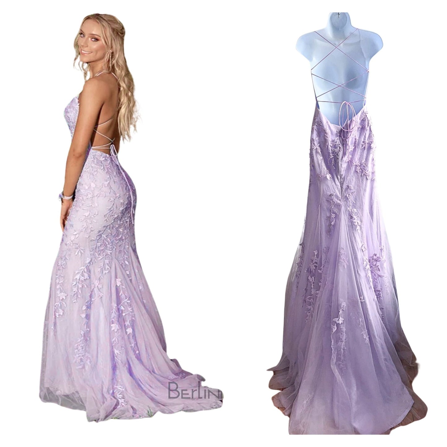 NWT BERLINNOVA Lilac Mermaid Backless Evening Homecoming Prom Dress Sz 6