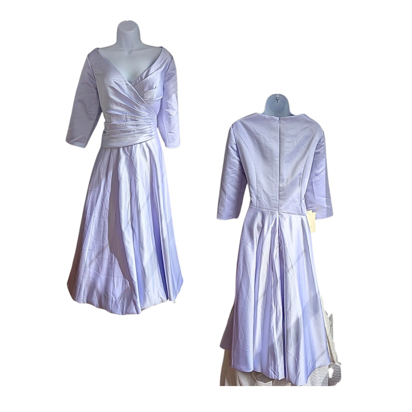 NWT LanTing Icy Periwinkle LS A-Line Surplice Wrape Midi Dress Size 16