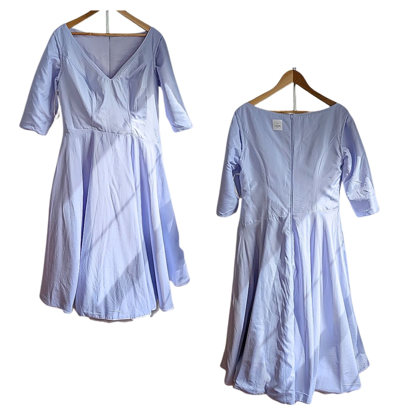 NWT LanTing Icy Periwinkle LS A-Line Surplice Wrape Midi Dress Size 16