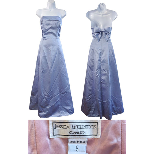 Vtg 1996/97 JESSICA MCCLINTOCK GUNNE SAX Icy Periwinkle Strapless Prom Dress Sz5