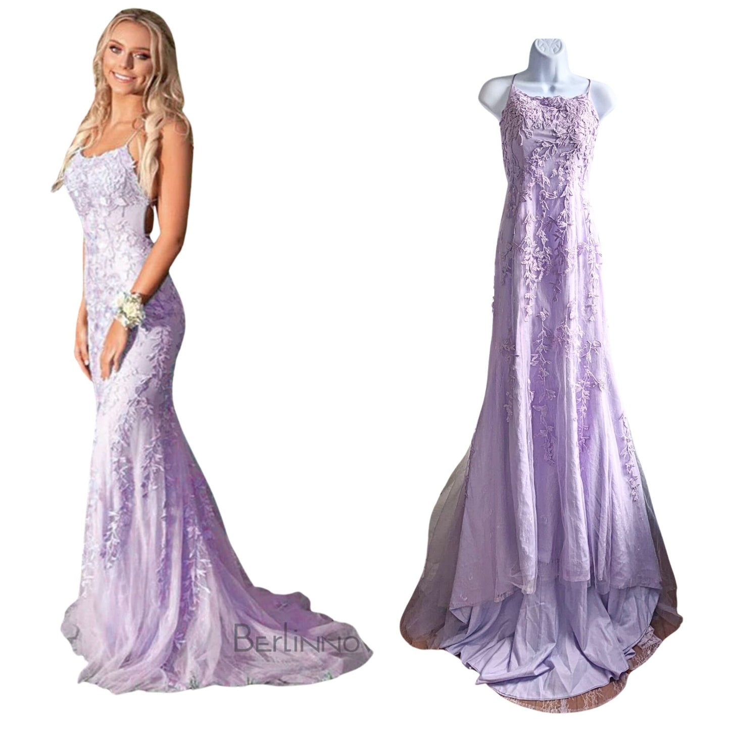 NWT BERLINNOVA Lilac Mermaid Backless Evening Homecoming Prom Dress Sz 6