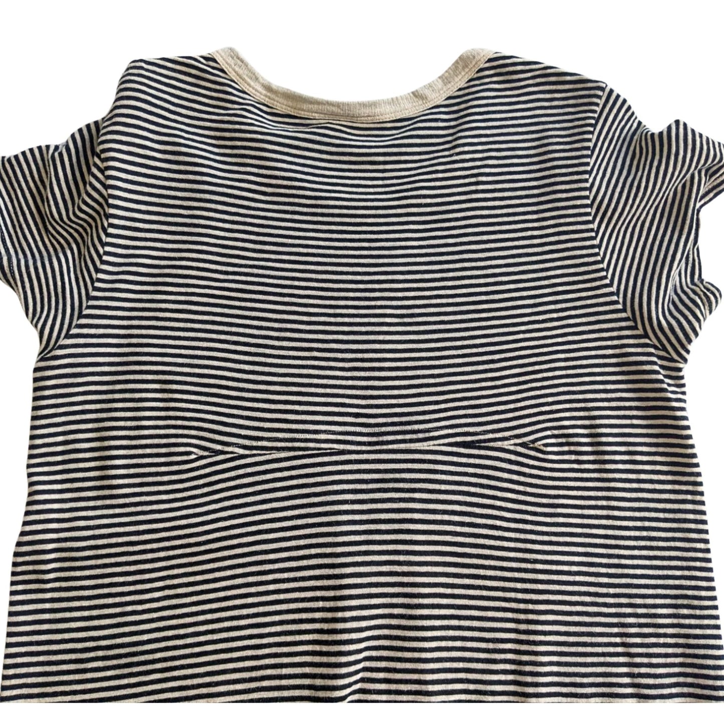 WILT Black Cream Hi-Lo Scoopy Neck Stripe Cotton Linen Blend T-Shirt Midi Size S