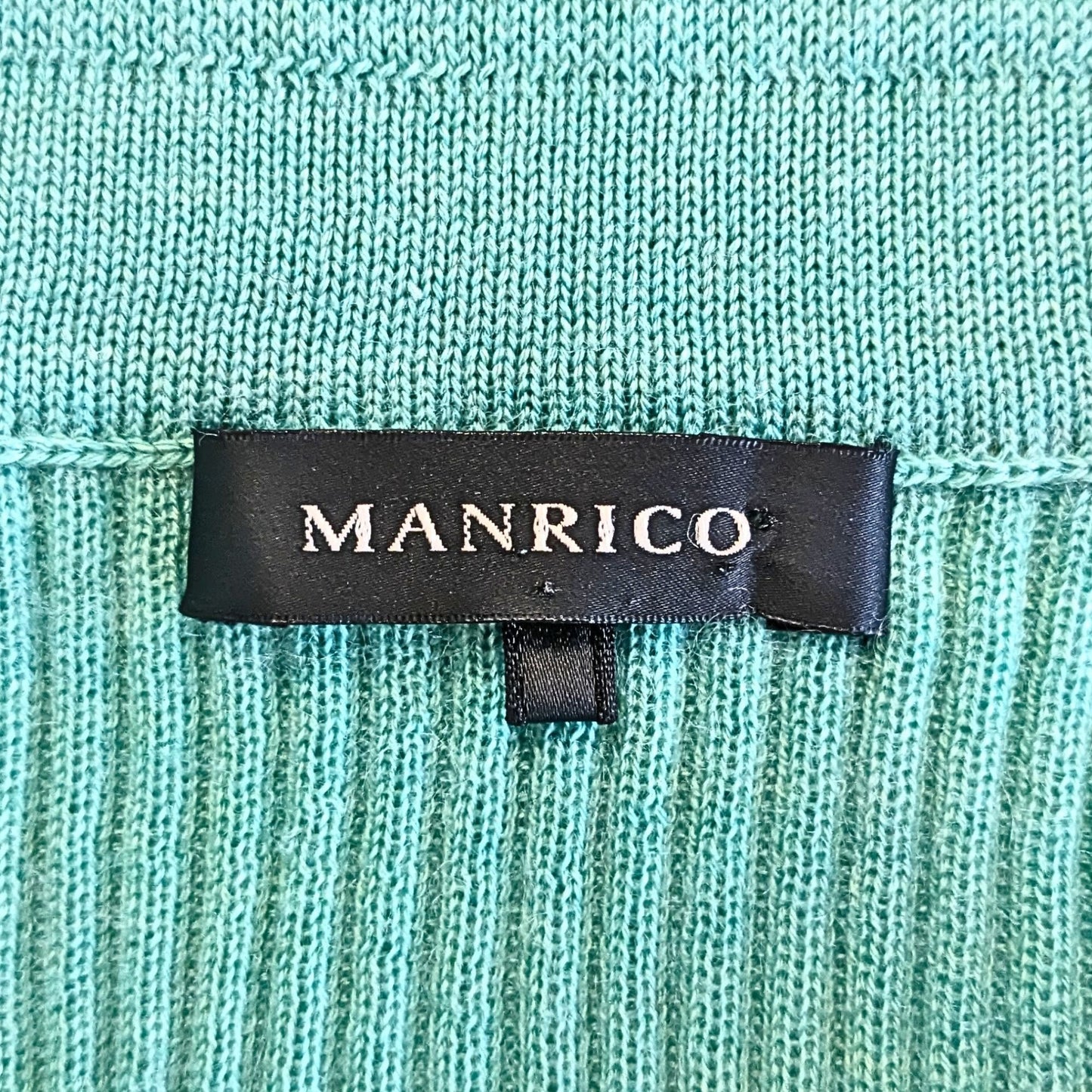 MANRICO 100% Cashmere Collared Rib Knit Spring Green Sweater Size XS/S