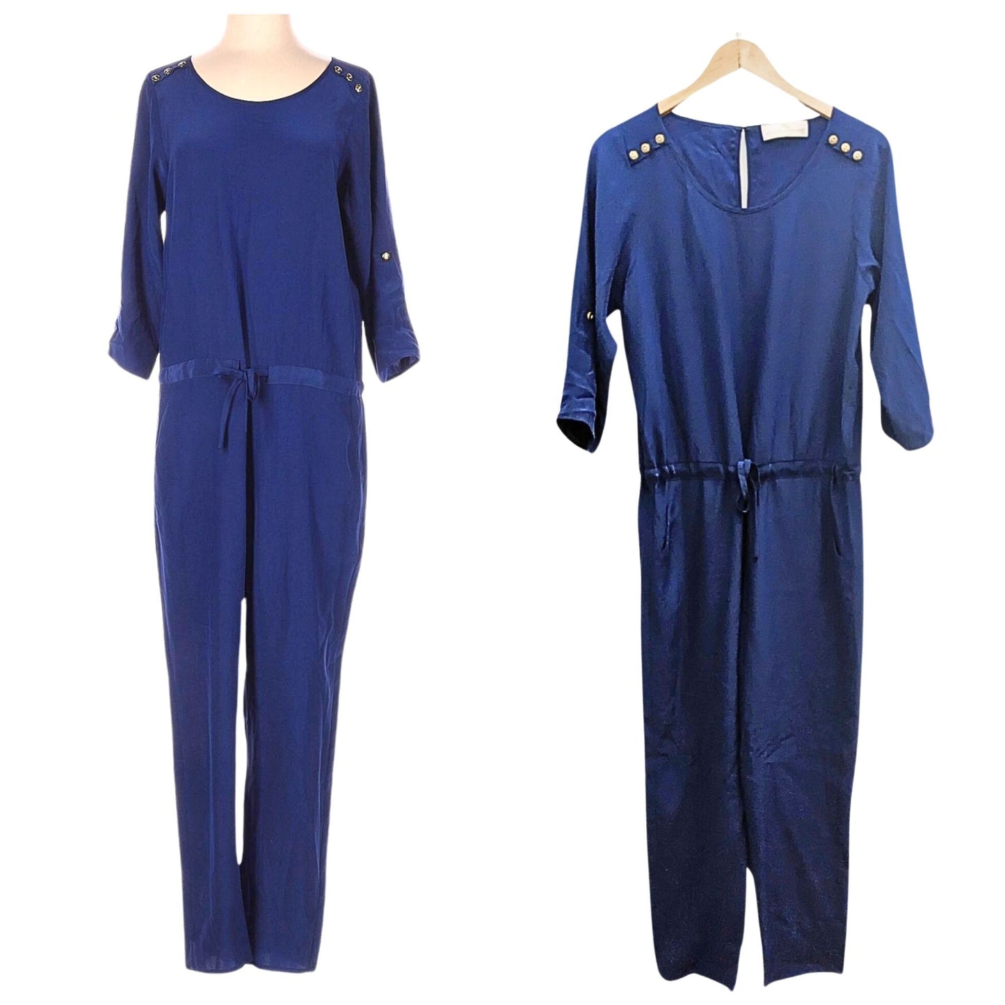 NWOT Revolve AMANDA UPRICHARD 100% Silk Blue Jumpsuit LongSleeve Pockets Size SP