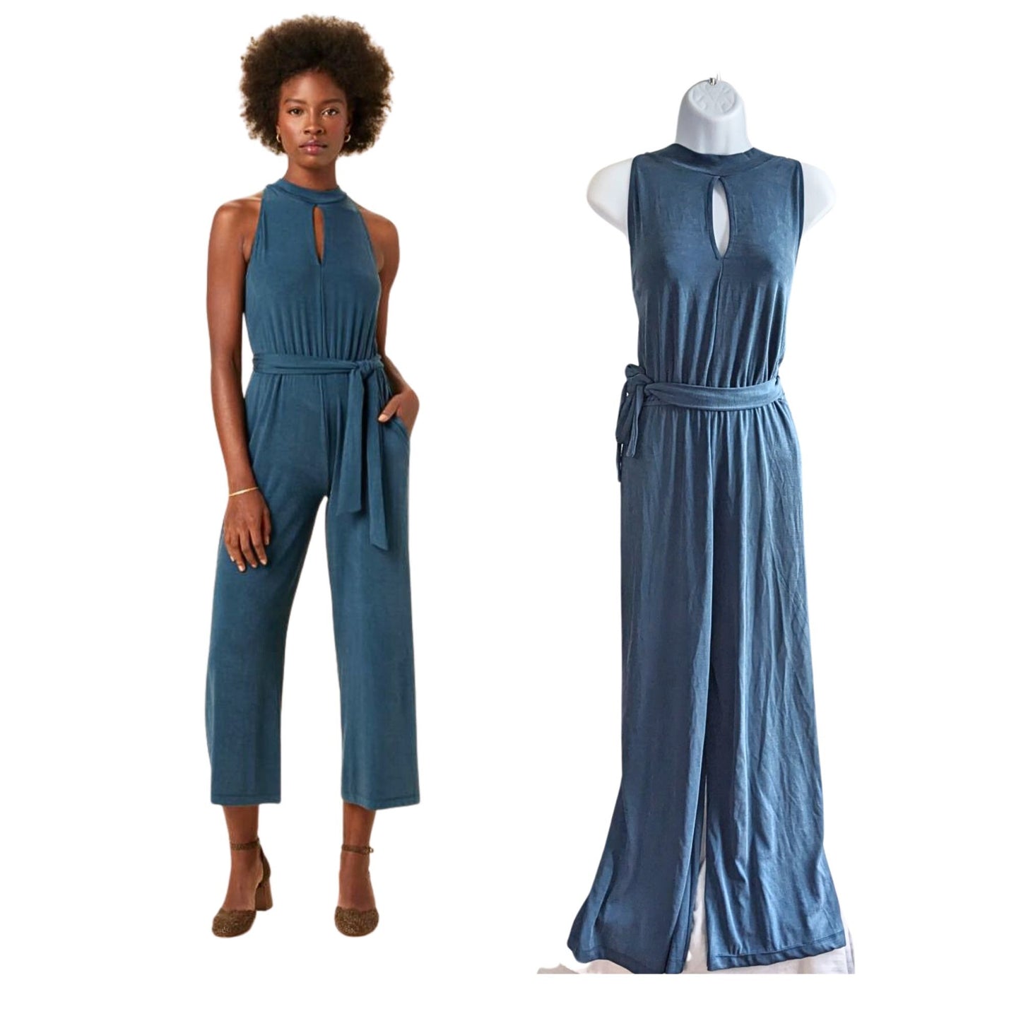 NWT Anthropologie AMOUR VERT Georgina Azure Belted Ethical Tencel Jumpsuit Sz XL