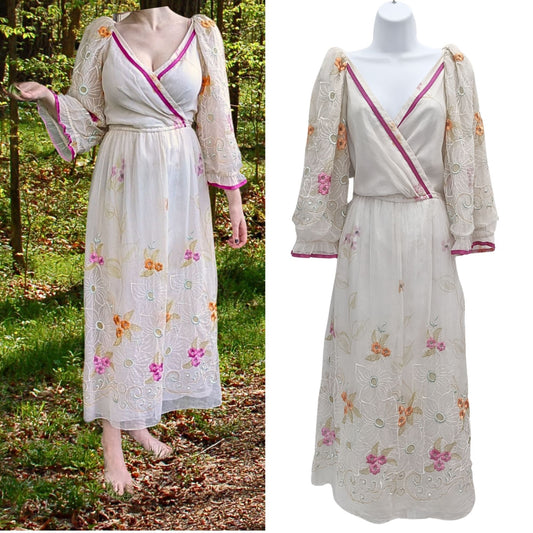 EXQUISITE Vtg 70s DIANE DICKINSON Gentilleese Ethereal Boho Wedding Dress Sz L