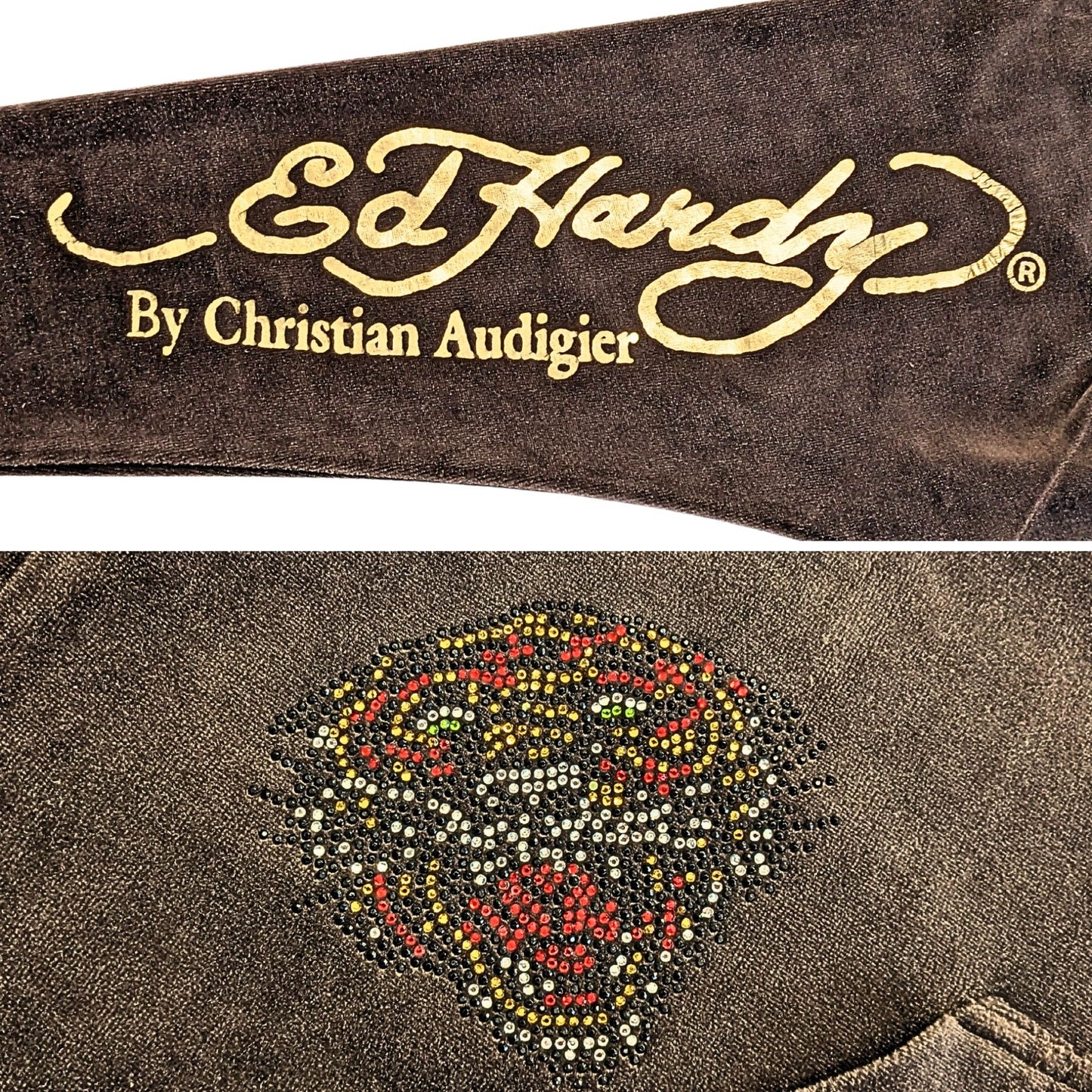 Vintage Y2K ED HARDY By Christian Audigier McBling Tiger Velour Hoodie Size L