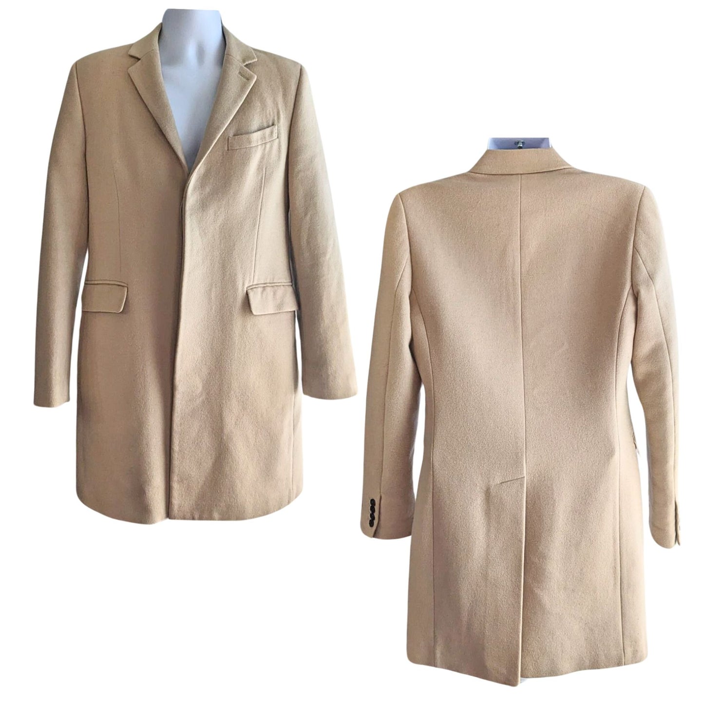 Rare 2014 REISS Vassal 100% Wool Tan Single Breasted Overcoat Chest Size 42"/XL