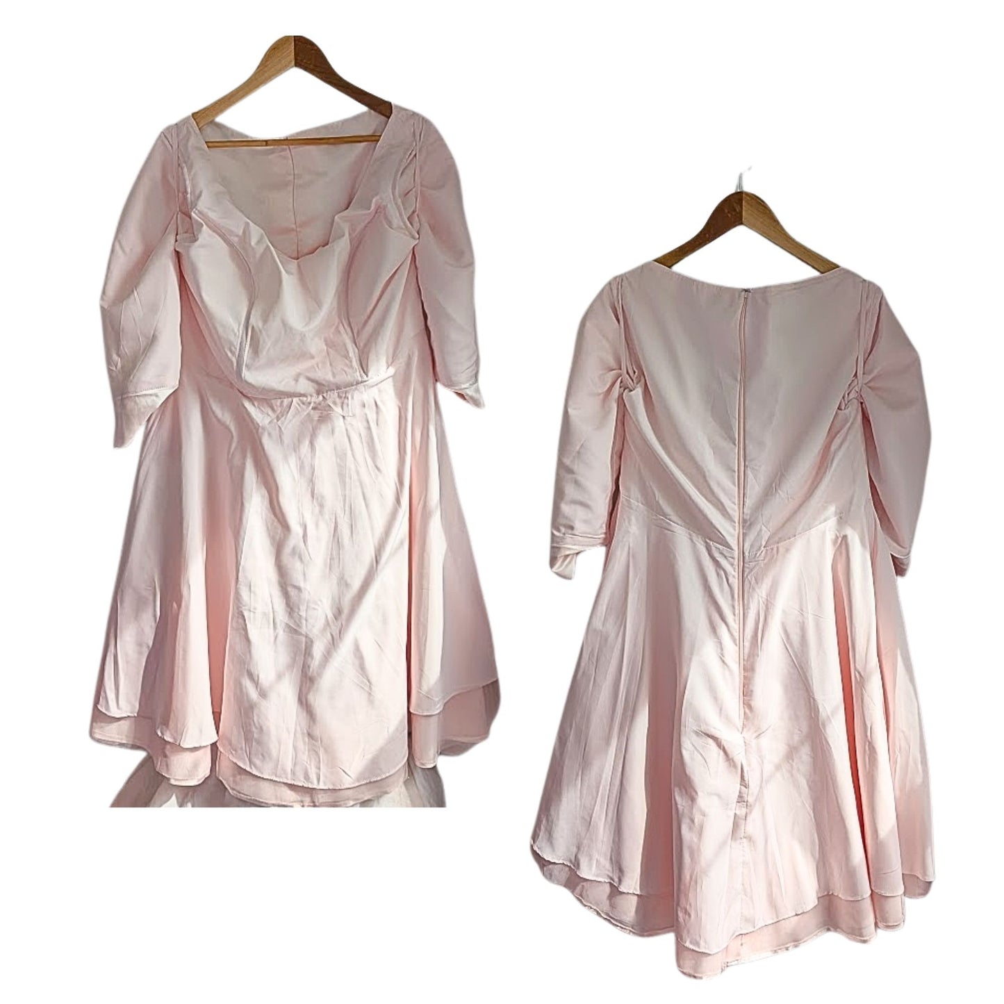 NWOT LanTing Icy Pink Surplice Cowl Cape 3/4 Sleeve A-Line Midi Dress