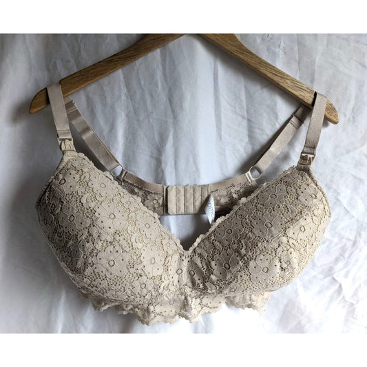 MOMCOZY Nude Nursing Bra Floral Lace Size 40E