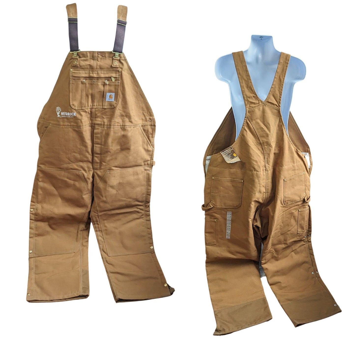 NWT CARHARTT R41 Quilt-Lined Zip-to-Thigh Tan Bib Overalls Front Pocket Sz 52x30