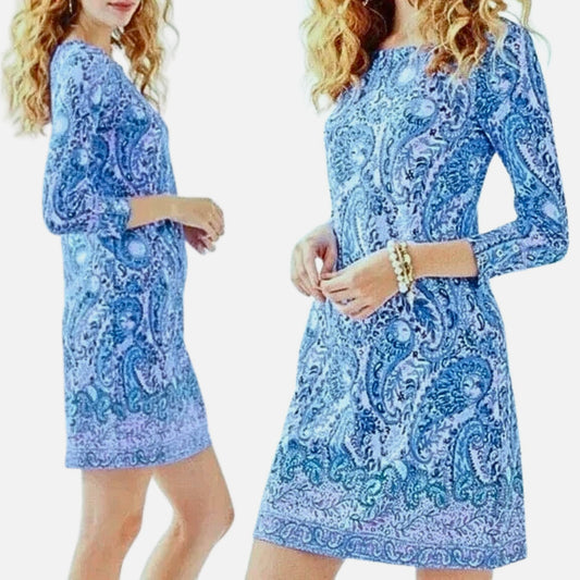 LILLY PULITZER Sophie Hello Sunshine UV 50+ Blue Pink Paisley Shift Dress Sz XXS