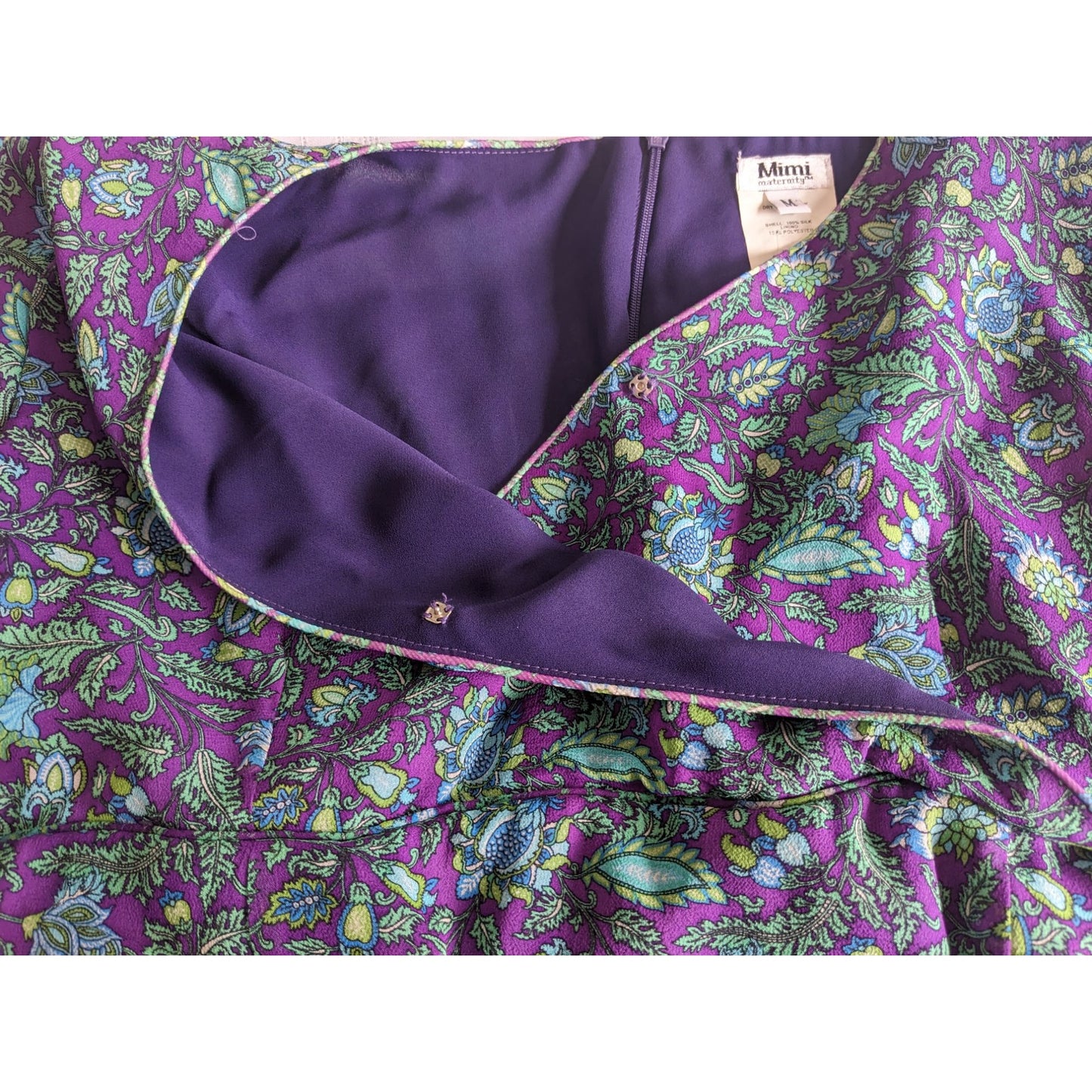 NWT Vintage Y2K MIMI MATERNITY Silk Paisley Purple Green Maxi Dress Size M