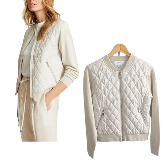 REISS Ayla Quilted Hybrid Zip Through Blazer Bomber Neutral Size 6