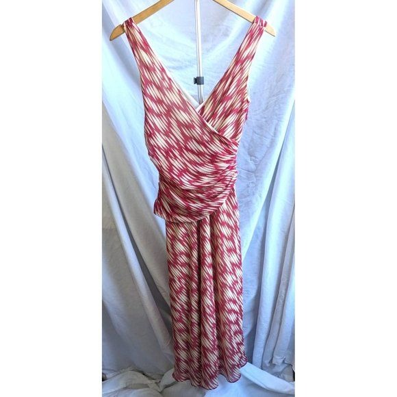 Vintage Y2K J.CREW Red & Cream Silk Sun Dress Abstract Faux Wrap Sleeveless Size