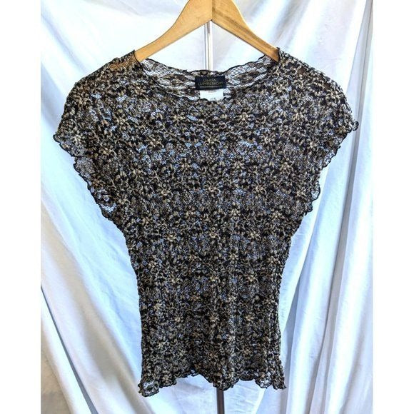 Vintage Y2K LINDA LUNDSTRÖM Black & Tan Stretchy Mesh Overlay Top Size 10