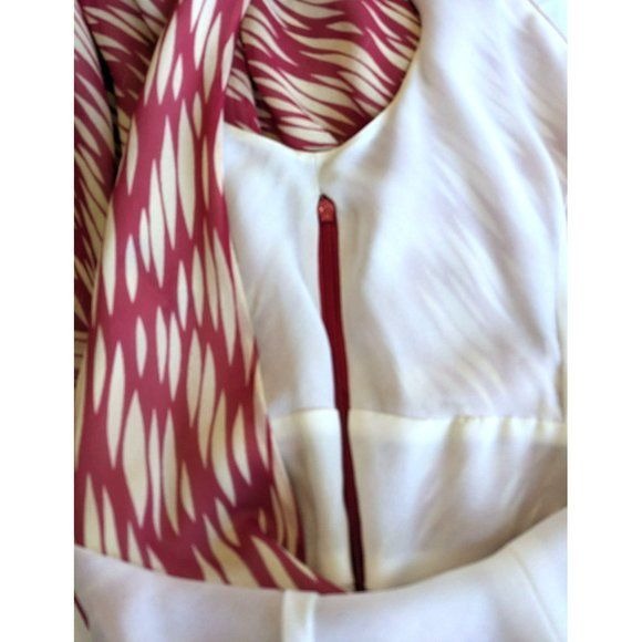 Vintage Y2K J.CREW Red & Cream Silk Sun Dress Abstract Faux Wrap Sleeveless Size