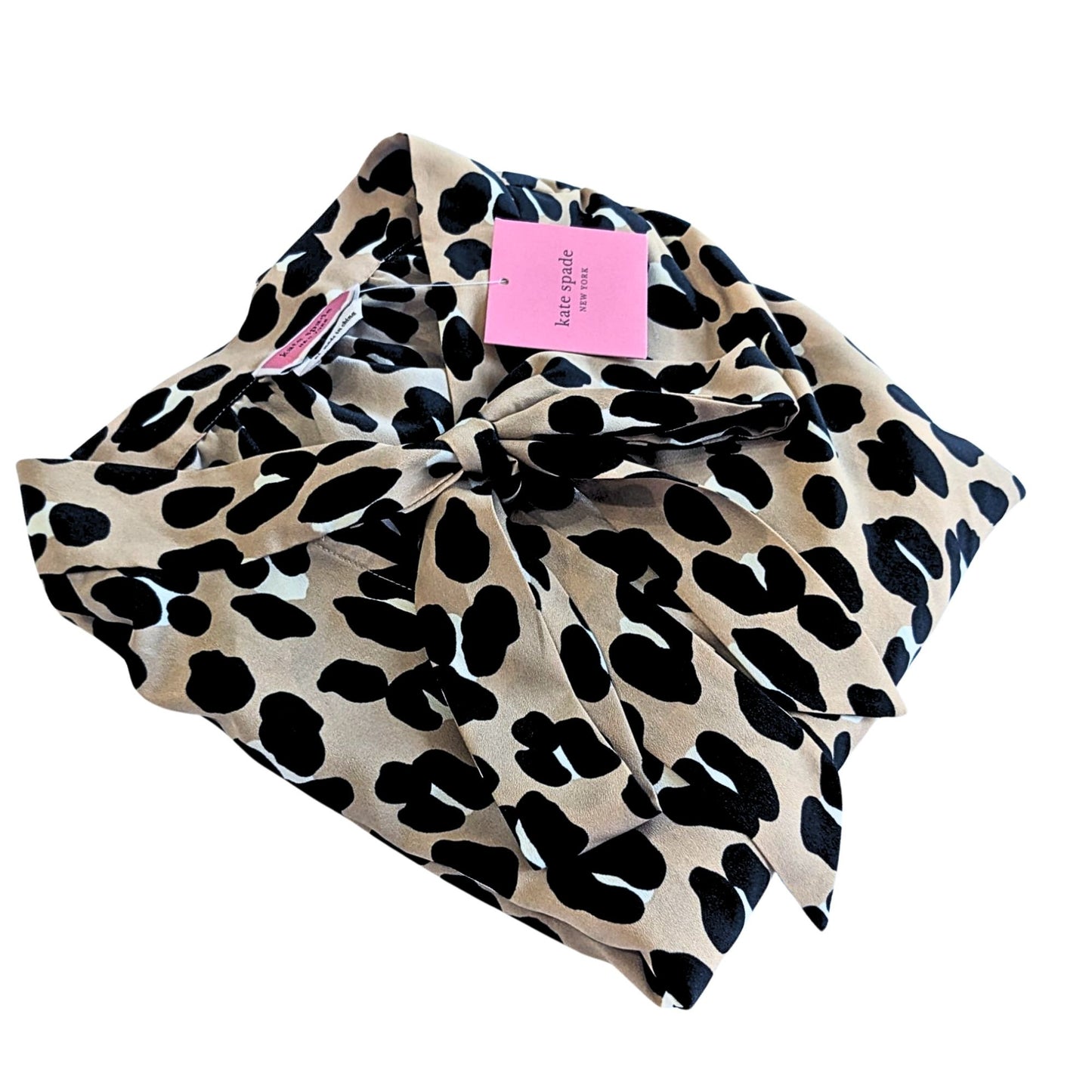 NWT KATE SPADE Forest Feline Tan Black Leopard Print Crepe Tie Neck Blouse Sz XL