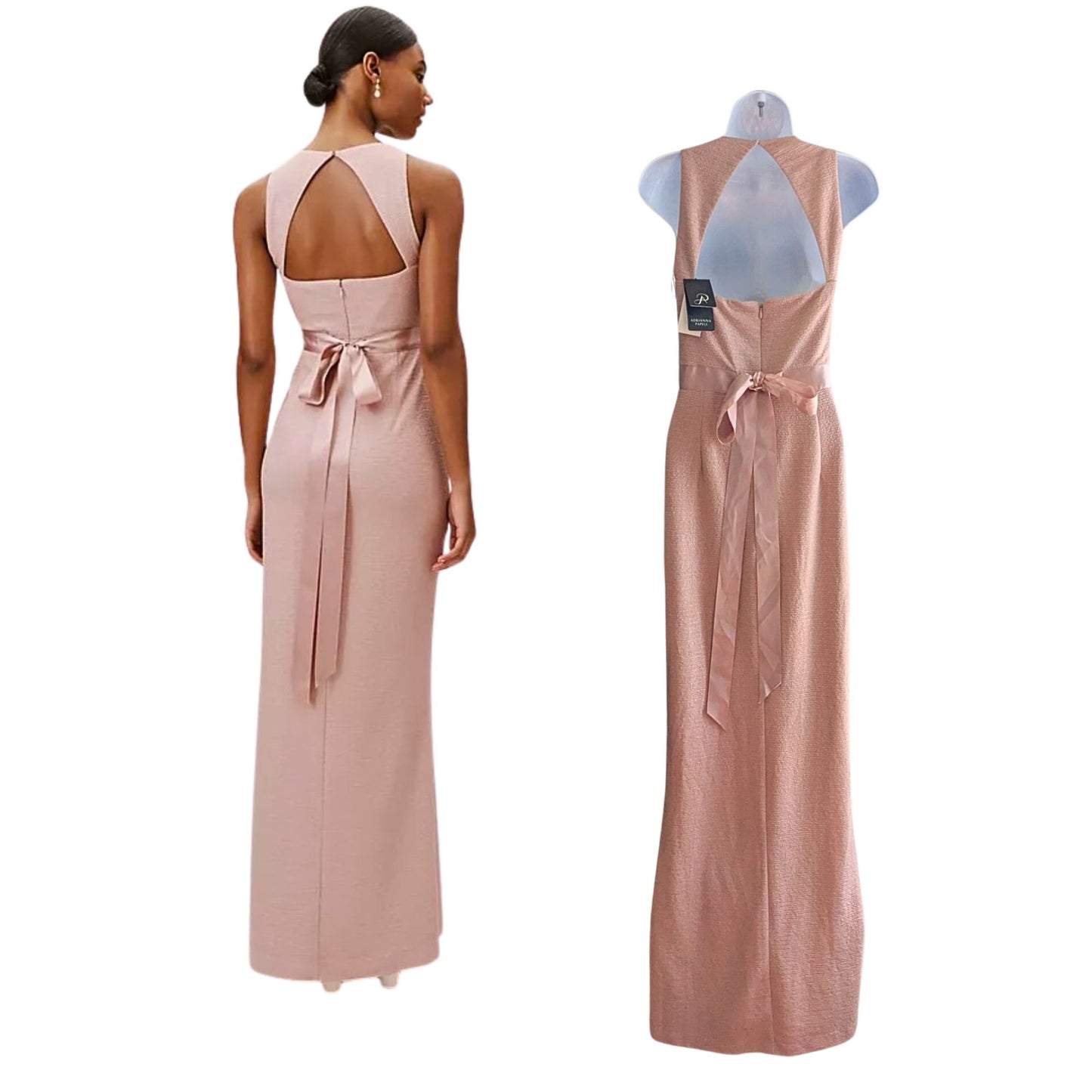 NWT BHLDN Adrianna PAPELL Idris Metallic Pink Prom Bridesmaid Dress AP1E204747 Size 8