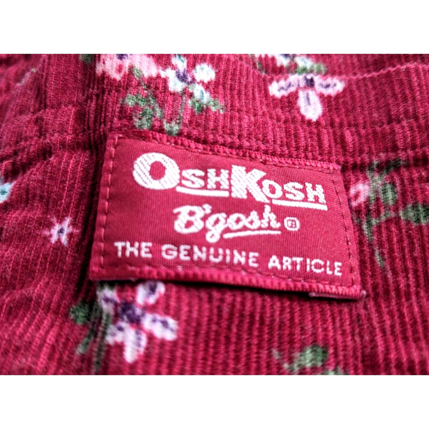 Vtg 90s OSH KOSH Vestbak Bubble Snap Overalls in Red Floral Corduroy Size 12M