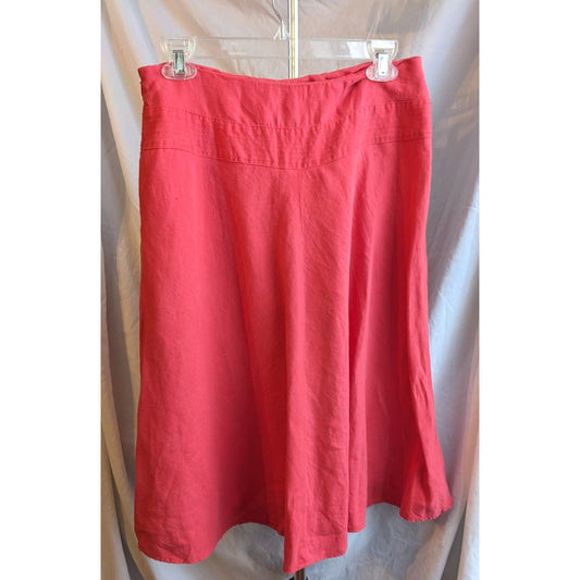 Vintage 90s COVINGTON Petite Salmon Linen Blend Midi Skirt A-Line Size 8P