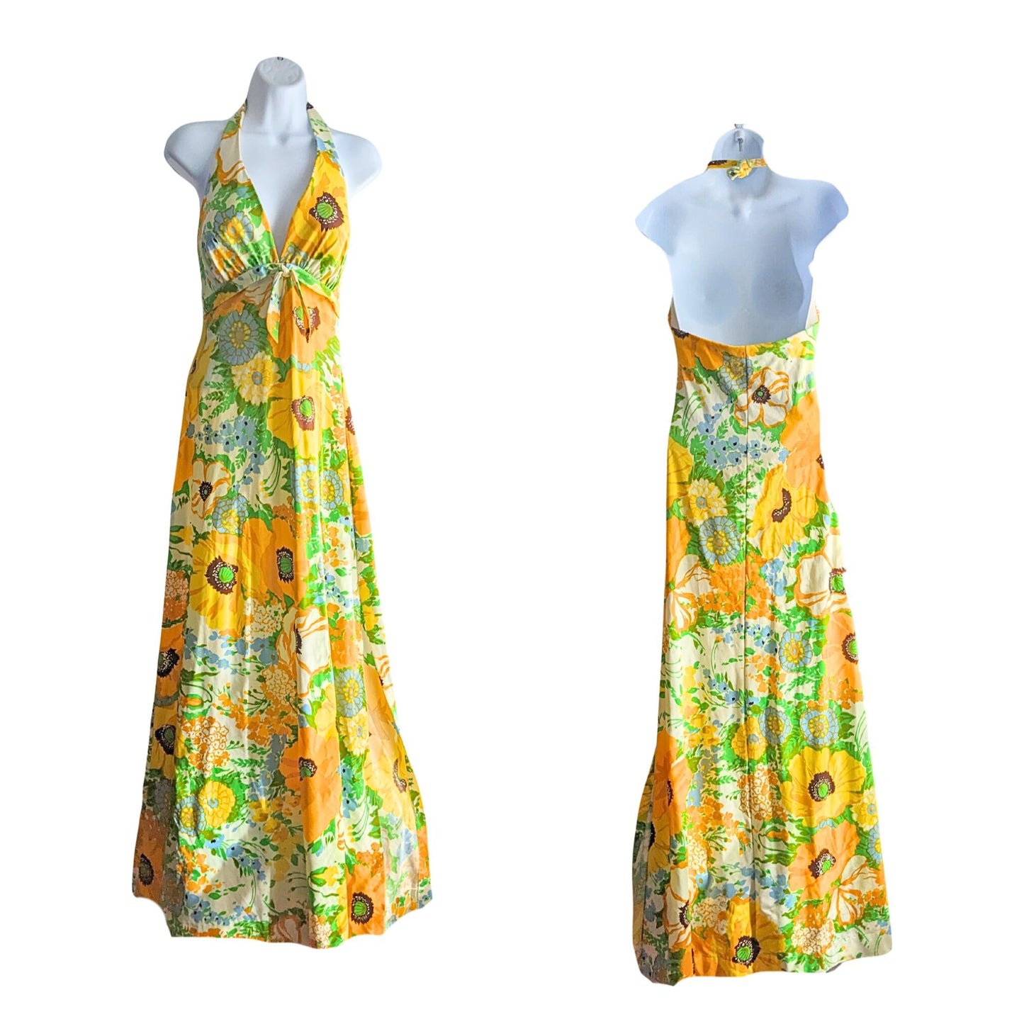 NWOT Vtg 70s DEWEESE DESIGN Yellow Floral Hippie Pinup Maxi Swim Dress Size 10