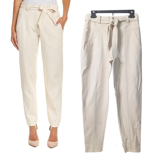 NWT REBECCA TAYLOR Cream High-Rise Straight Belted Suit Pant Size 2 MSRP $365