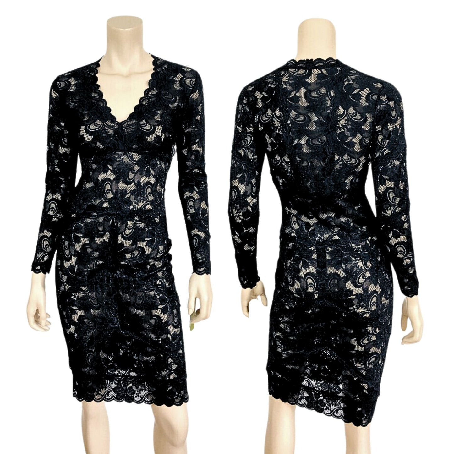 Rare Vintage 90s NICOLE MILLER Gold Label Black Stretch Lace Bodycon Dress Sz M