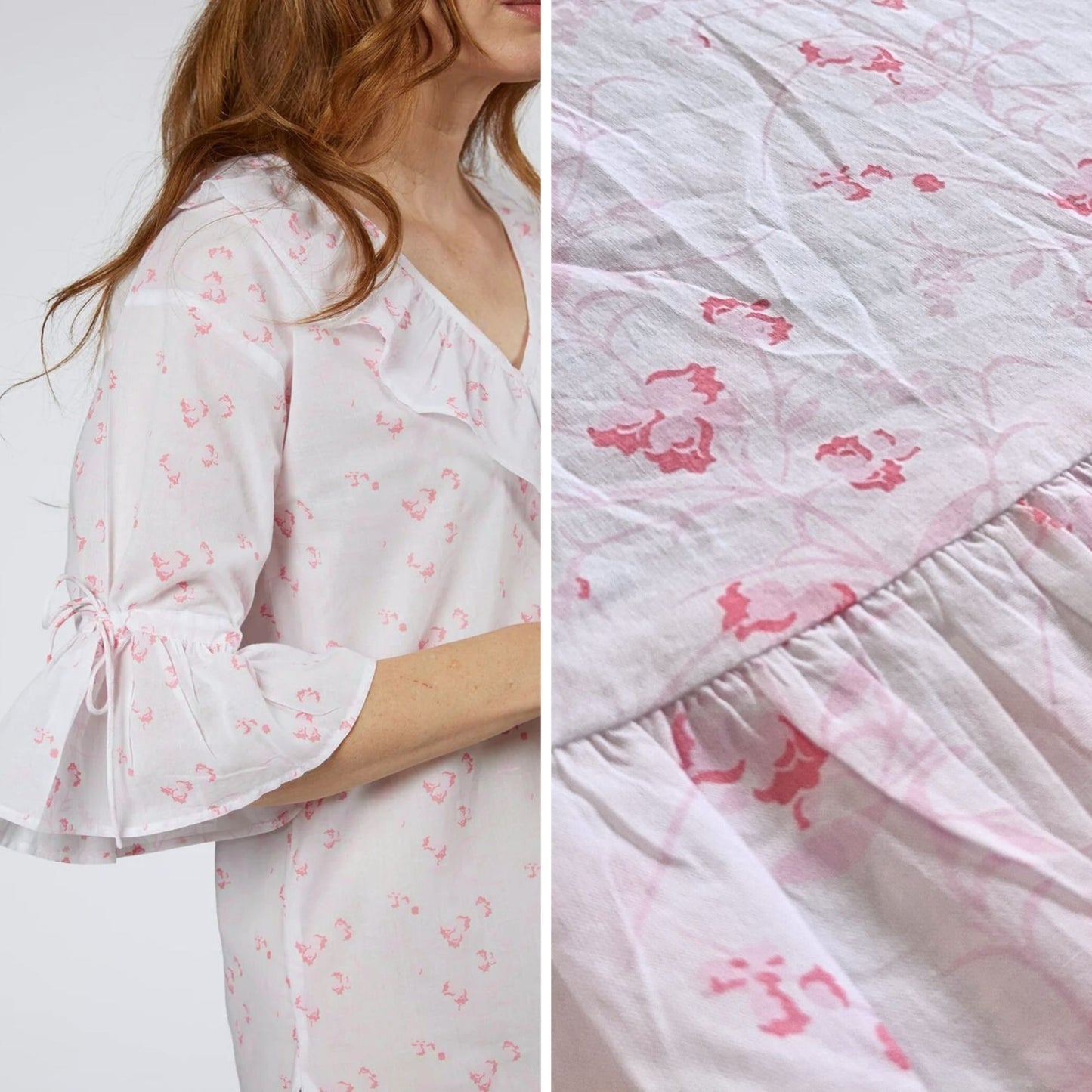 NWT LENORA White & Pink Lily Poet 100% Cotton Nightshirt Cottage Coquette Sz L