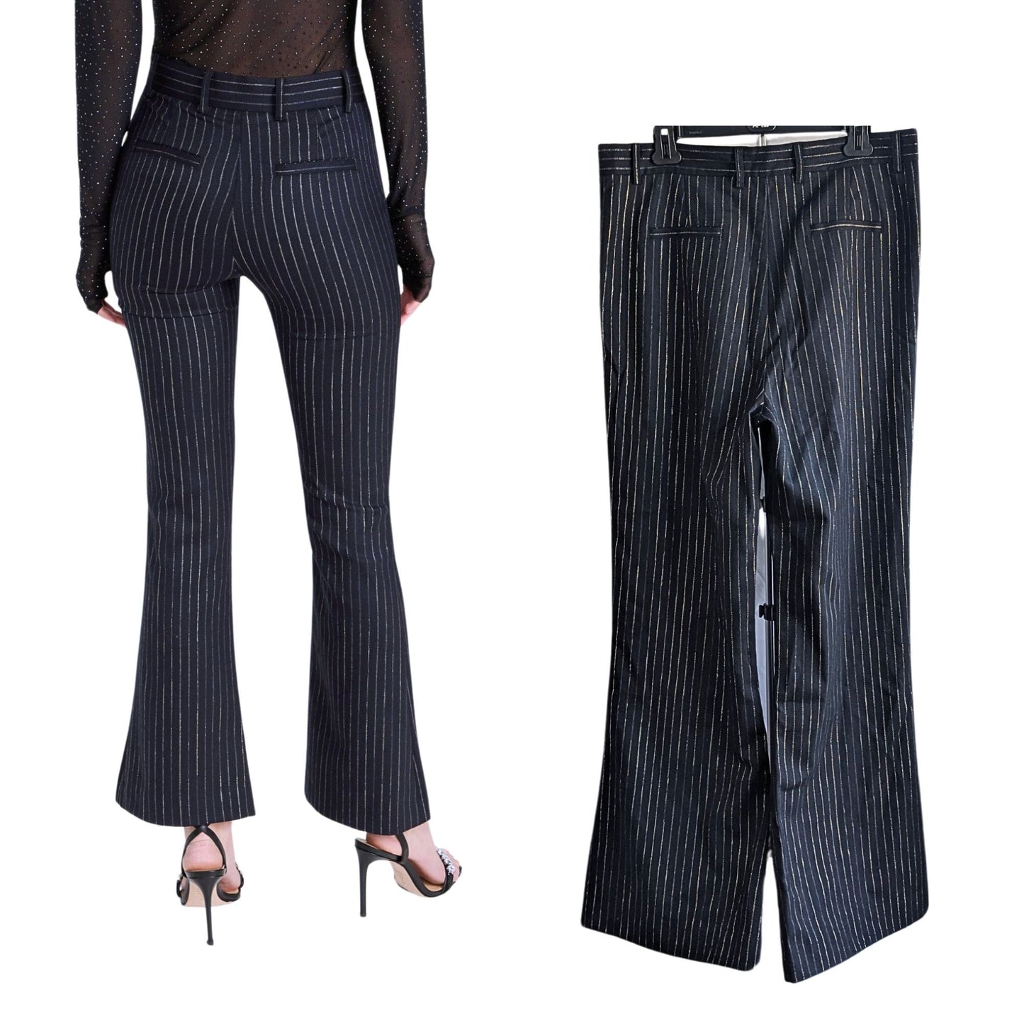 NWT GENERATION LOVE Jack Black Gold Pinstripe Wool Blend Flare Leg Pants Size 14