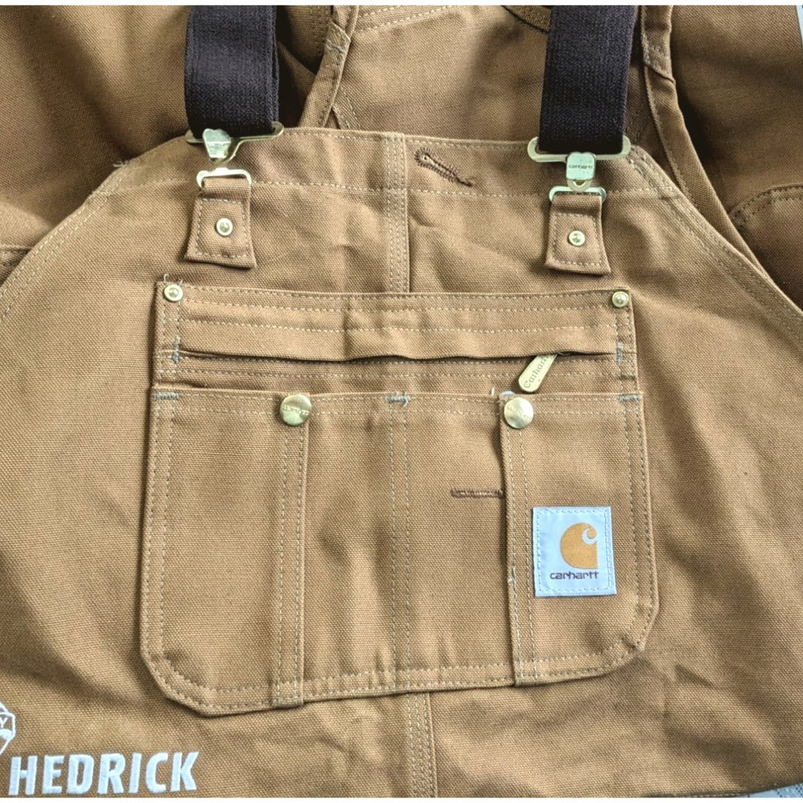 NWT CARHARTT R41 Quilt-Lined Zip-to-Thigh Tan Bib Overalls Front Pocket Sz 52x30