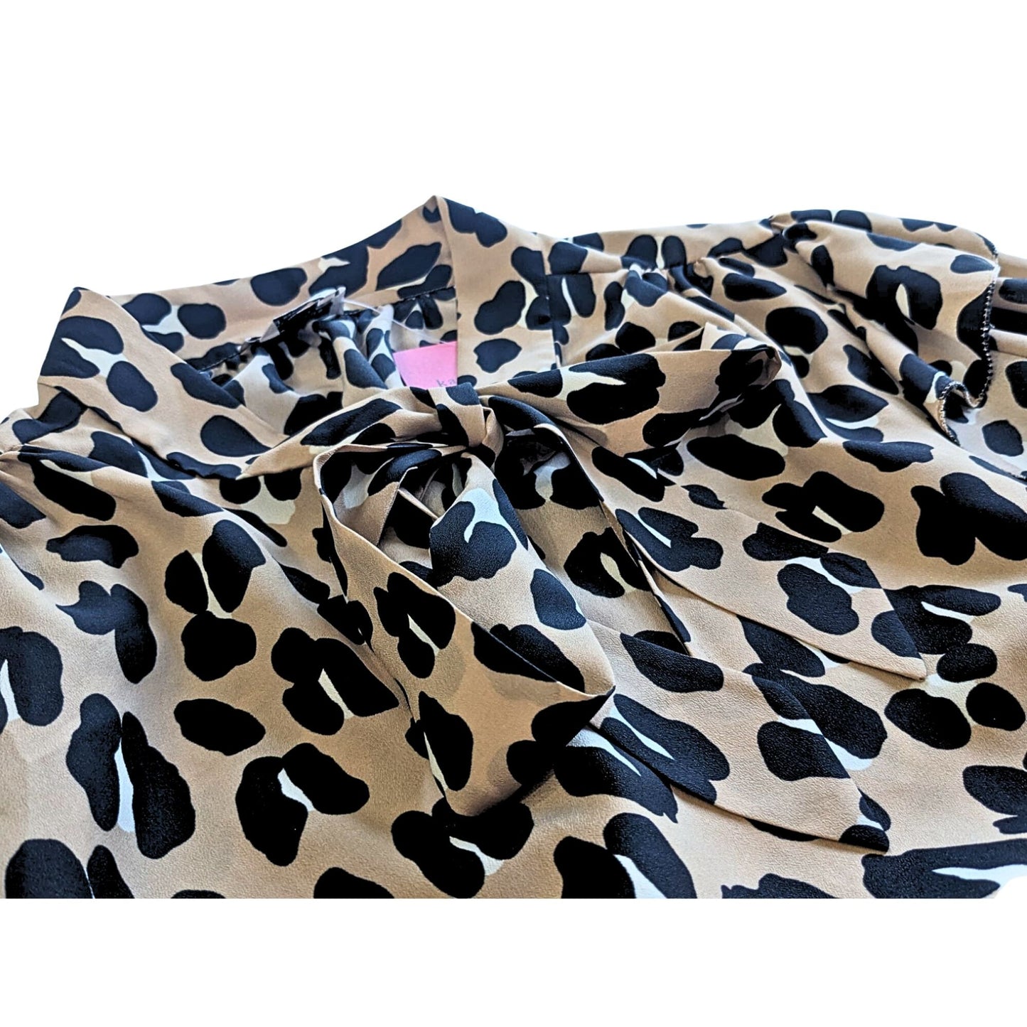 NWT KATE SPADE Forest Feline Tan Black Leopard Print Crepe Tie Neck Blouse Sz XL