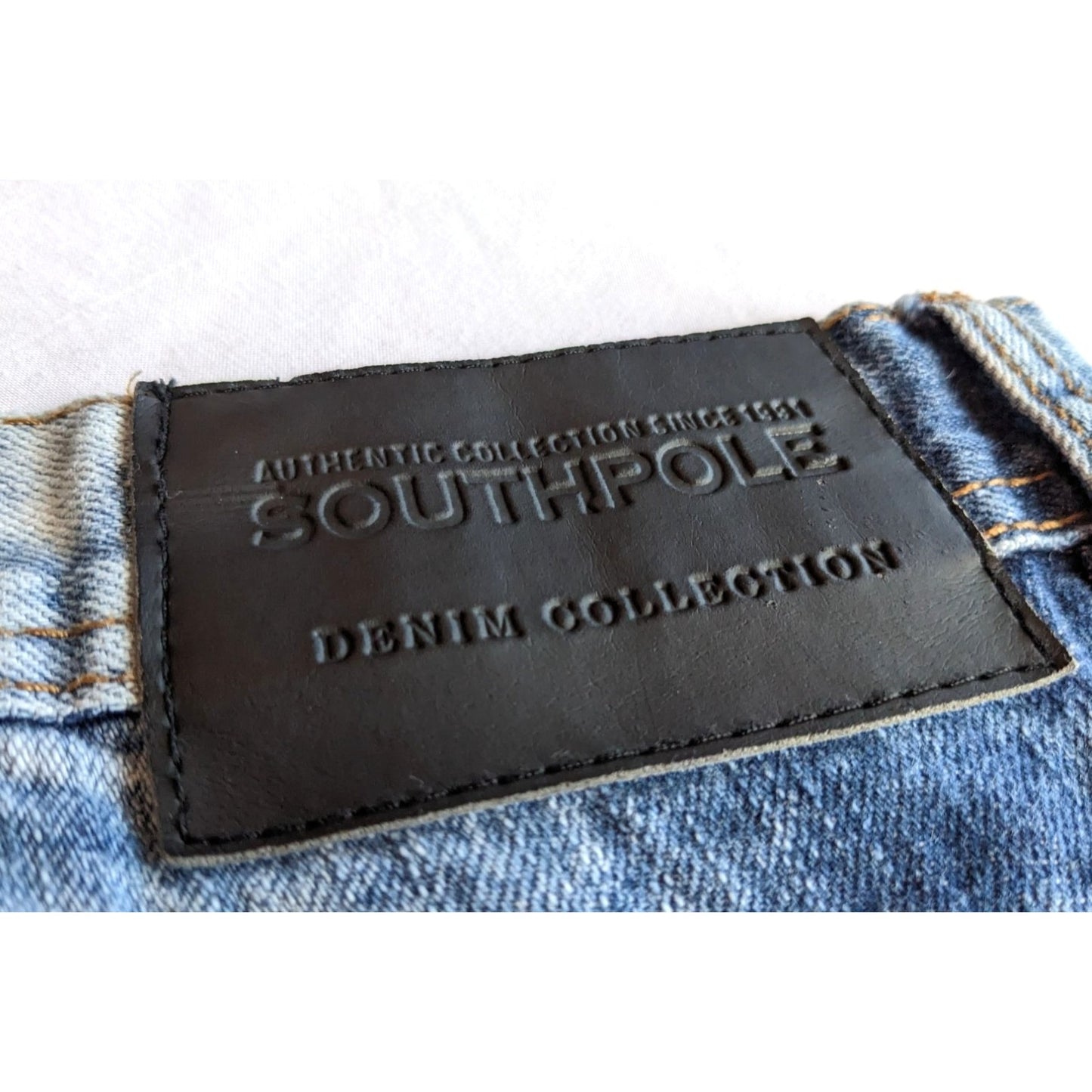 Vintage Y2K SOUTH POLE Men's Distressed Blue Jeans w/ Cool Streetwear Stiching 38x30