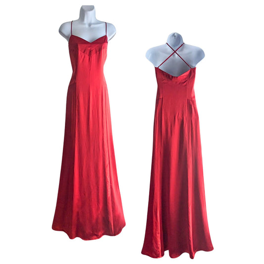 NWT LAUNDRY BY DESIGN Red 100% Silk Satin Evening Slip Dress Gown Size 10