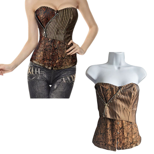 CHARMIAN COLLECTIONS Brown Steampunk Victorian Masquerade Costume Corset Size 2X